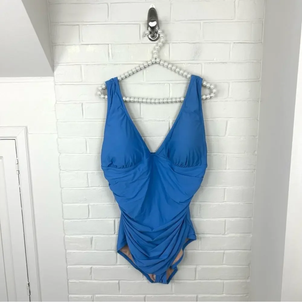 NWT J.Crew Ruched Femme Blue Padded One Piece Swimsuit Size 18